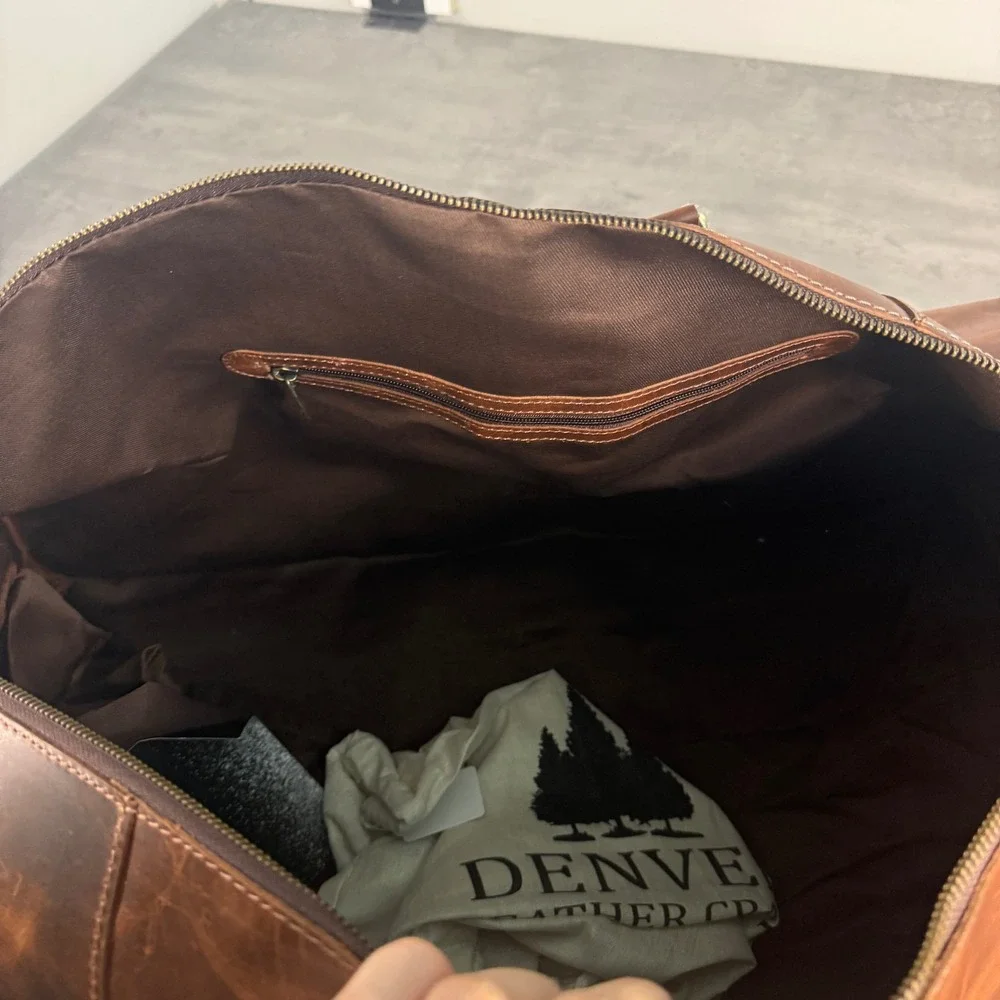 Denver Leather Craft Rio Duffel Men Large Brown Leather Shoe Compartment Travel